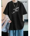 Erkek Kısa Kol Yazlık Tişört Bisiklet Yaka Baskılı Oversize T-Shirt - Siyah