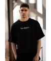 Erkek Kısa Kol Yazlık Tişört Bisiklet Yaka Baskılı Oversize T-Shirt - Siyah