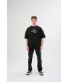 Erkek Kısa Kol Yazlık Tişört Bisiklet Yaka Baskılı Oversize T-Shirt - Siyah