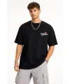 Erkek Kısa Kol Yazlık Tişört Bisiklet Yaka Baskılı Oversize T-Shirt - Siyah