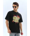 Erkek Kısa Kol Yazlık Tişört Bisiklet Yaka Baskılı Oversize T-Shirt - Siyah