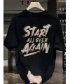 Erkek Kısa Kol Yazlık Tişört Bisiklet Yaka Baskılı Oversize T-Shirt - Siyah