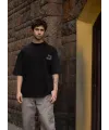 Erkek Kısa Kol Yazlık Tişört Bisiklet Yaka Baskılı Oversize T-Shirt - Siyah