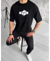 Erkek Kısa Kol Yazlık Tişört Bisiklet Yaka Baskılı Oversize T-Shirt - Siyah