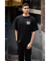 Erkek Kısa Kol Yazlık Tişört Bisiklet Yaka Baskılı Oversize T-Shirt - Siyah