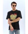 Erkek Kısa Kol Yazlık Tişört Bisiklet Yaka Baskılı Oversize T-Shirt - Siyah