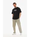 Erkek Kısa Kol Yazlık Tişört Bisiklet Yaka Baskılı Oversize T-Shirt - Siyah