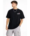 Erkek Kısa Kol Yazlık Tişört Bisiklet Yaka Baskılı Oversize T-Shirt - Siyah