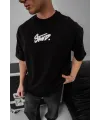 Erkek Kısa Kol Yazlık Tişört Bisiklet Yaka Baskılı Oversize T-Shirt - Siyah