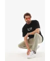 Erkek Kısa Kol Yazlık Tişört Bisiklet Yaka Baskılı Oversize T-Shirt - Siyah
