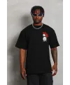 Erkek Kısa Kol Yazlık Tişört Bisiklet Yaka Baskılı Oversize T-Shirt - Siyah