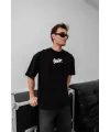 Erkek Kısa Kol Yazlık Tişört Bisiklet Yaka Baskılı Oversize T-Shirt - Siyah