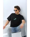 Erkek Kısa Kol Yazlık Tişört Bisiklet Yaka Baskılı Oversize T-Shirt - Siyah