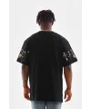 Erkek Kısa Kol Yazlık Tişört Bisiklet Yaka Baskılı Oversize T-Shirt - Siyah