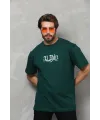Erkek Kısa Kol Yazlık Tişört Bisiklet Yaka Baskılı Oversize T-Shirt - Yeşil