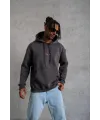 Erkek Kordonlu Arka Maske Kordon Saçlı 3 iplik pamuklu Kapüşonlu sweatshirt - Füme