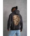 Erkek Kordonlu Arka Maske Kordon Saçlı 3 iplik pamuklu Kapüşonlu sweatshirt - Füme
