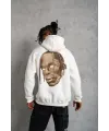 Erkek Kordonlu Arka Maske Kordon Saçlı Kapüşonlu sweatshirt hoodie - Beyaz