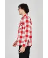 Erkek Oduncu Gömlek Uzun Kollu Şardonlu Kareli Desen Regular Fit Manşetli Çift - Kırmızı