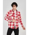 Erkek Oduncu Gömlek Uzun Kollu Şardonlu Kareli Desen Regular Fit Manşetli Çift - Pembe
