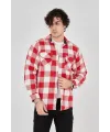 Erkek Oduncu Gömlek Uzun Kollu Şardonlu Kareli Desen Regular Fit Manşetli Çift - Pembe