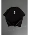 Erkek Ön ve Arka Baskılı T-Shirt Kısa Kol Bisiklet Yaka Regular Fit Tişört - Siyah