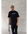 Erkek Ön ve Arka Baskılı T-Shirt Kısa Kol Bisiklet Yaka Regular Fit Tişört - Siyah