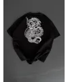 Erkek Ön ve Arka Baskılı T-Shirt Kısa Kol Bisiklet Yaka Regular Fit Tişört - Siyah