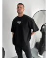 Erkek Ön ve Arka Baskılı T-Shirt Kısa Kol Bisiklet Yaka Regular Fit Tişört -  Siyah