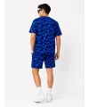 Erkek Oversize Kalıp Pubg Bape X Shark Nakışlı Cepli Şort Takım - Mavi