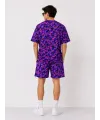 Erkek Oversize Kalıp Pubg Bape X Shark Nakışlı Cepli Şort Takım - Mor