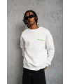 Erkek Oversize Sweatshirt Ön ve Sırt Baskılı 3 İplik Pamuklu - Beyaz