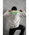 Erkek Oversize Sweatshirt Ön ve Sırt Baskılı 3 İplik Pamuklu - Beyaz