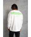 Erkek Oversize Sweatshirt Ön ve Sırt Baskılı 3 İplik Pamuklu - Beyaz