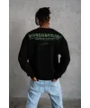 Erkek Oversize Sweatshirt Ön ve Sırt Baskılı 3 İplik Pamuklu - Siyah