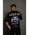 Erkek Oversize Tişört Golf GTI Retro Araba Baskılı T-shirt - Siyah