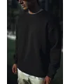 Erkek pamuklu Bisiklet Yaka 3 İplik Basic SweatShirt - Siyah