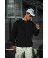 Erkek pamuklu Bisiklet Yaka 3 İplik Basic SweatShirt - Siyah