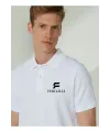 Erkek Pike Polo Yaka Tişört Düğmeli Baskılı T-Shirt - Beyaz