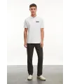 Erkek Polo Yaka Düğmeli Tişört Pike Baskılı T-Shirt - Beyaz