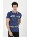 Erkek Polo Yaka tişört Slim Fit Baskılı Kısa kol T-Shirt - Mavi