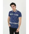 Erkek Polo Yaka tişört Slim Fit Baskılı Kısa kol T-Shirt - Mavi