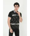 Erkek Polo Yaka tişört Slim Fit Baskılı Kısa kol T-Shirt - Siyah