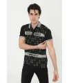 Erkek Polo Yaka tişört Slim Fit Baskılı Kısa kol T-Shirt - Siyah