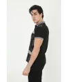 Erkek Polo Yaka tişört Slim Fit Baskılı Kısa kol T-Shirt - Siyah