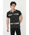 Erkek Polo Yaka tişört Slim Fit Baskılı Kısa kol T-Shirt - Siyah