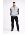Erkek Şeritli Kapüşonlu Oversize Sweatshirt 3 iplik Pamuklu hoodie - Beyaz