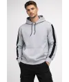 Erkek Şeritli Kapüşonlu Oversize Sweatshirt 3 iplik Pamuklu hoodie - Beyaz