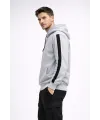 Erkek Şeritli Kapüşonlu Oversize Sweatshirt 3 iplik Pamuklu hoodie - Beyaz
