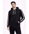 Erkek Şeritli Kapüşonlu Sweatshirt Oversize 3 iplik Pamuklu Hoodei - Siyah